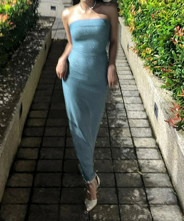 Glitter Sleeveless Tube Maxi Dress - View 3
