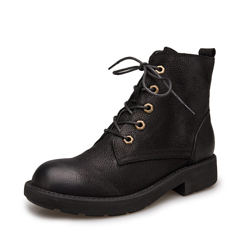 Full Grain Leather Combat Boots Designer Retro Chunky Boots Coffee/Black