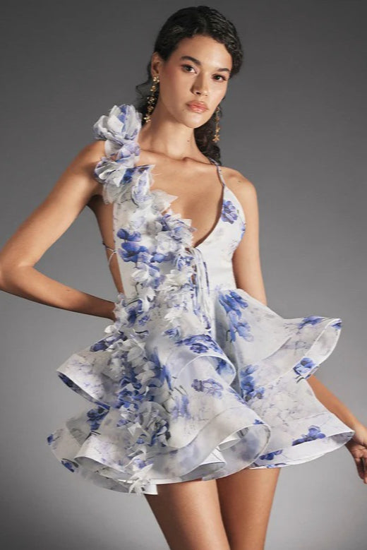 Cut Out Open Back Print Mini Dress