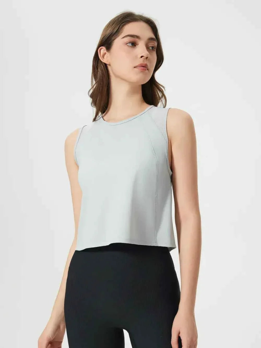 Round Neck Sleeveless Seam Detail Cropped Active Tank Top