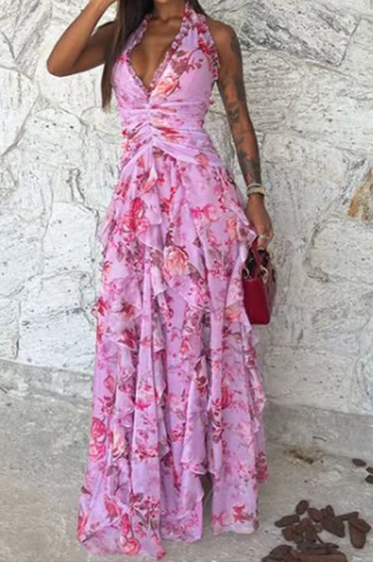 Sleeveless Edition Hollow Maxi Floral Dress