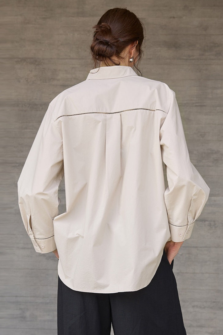 Collared Long Sleeve Curved Hem Relaxed Button Front Shirt 8