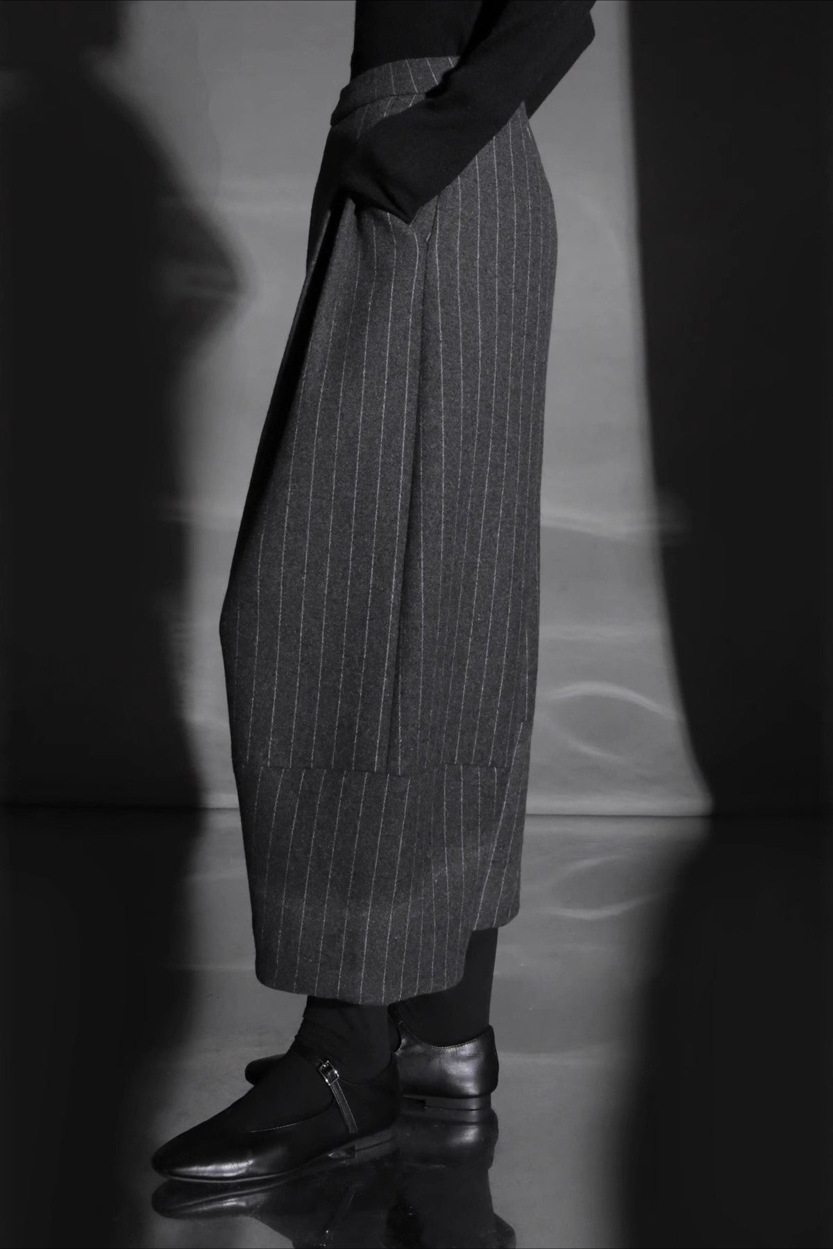 Pinstripe Wrap Front Pleated Wide Leg Cropped Trousers 2