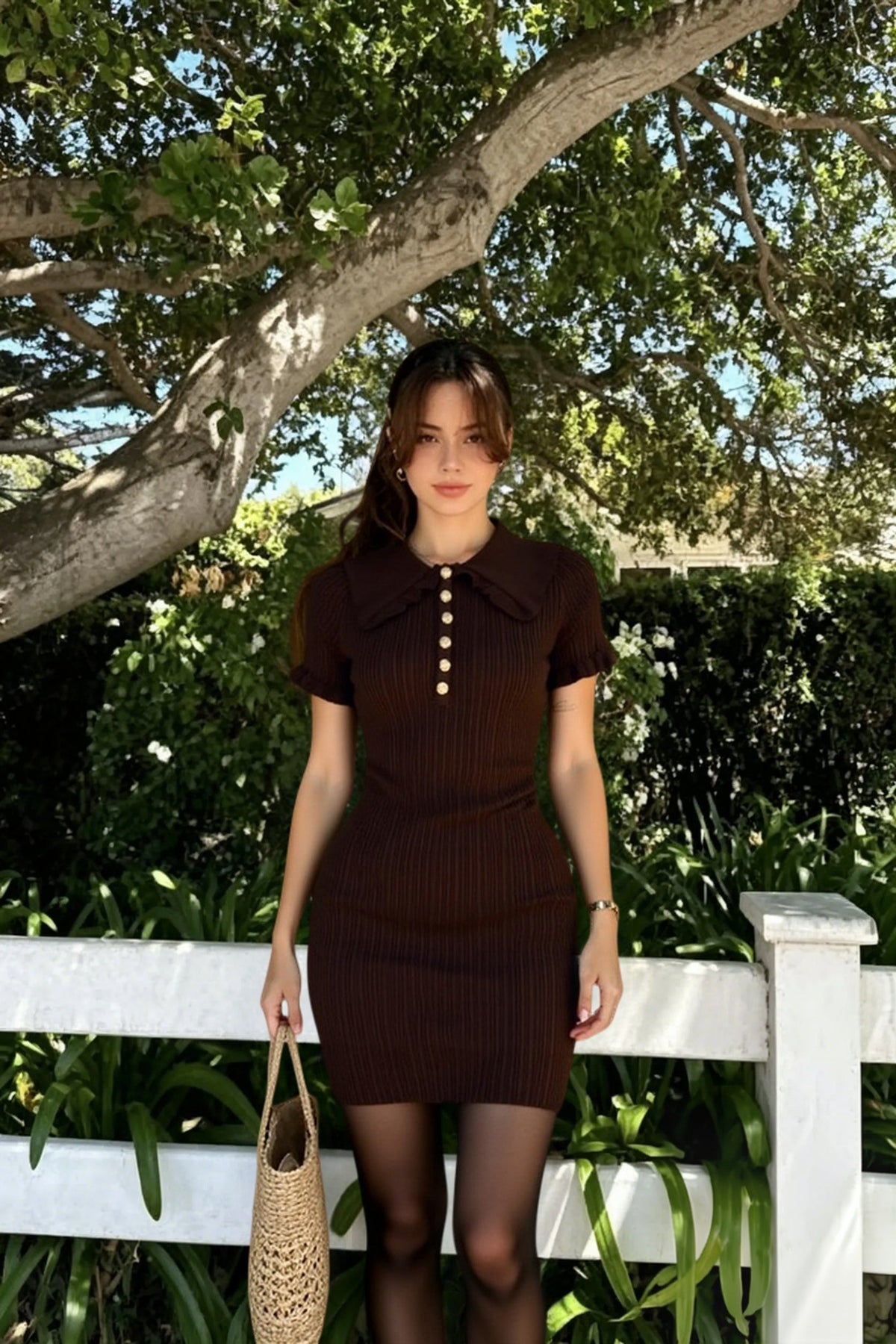Ribbed Knit Collared Short Sleeve Button Front Bodycon Mini Dress 4