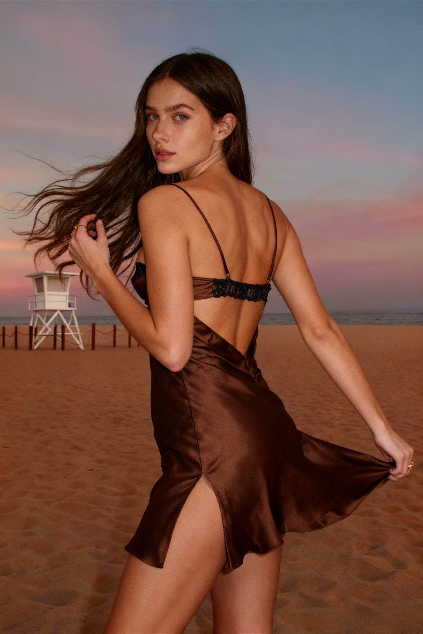 Satin Lace Trim Bustier Slip Dress 6