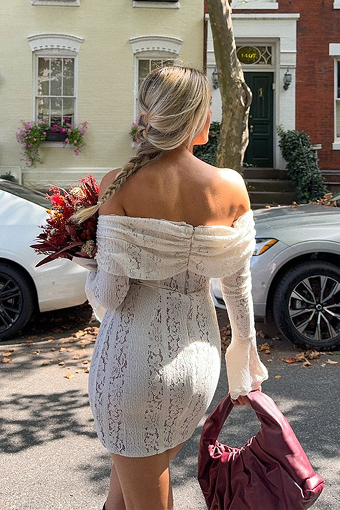 Lace Trim Long Sleeve Mini Dress
