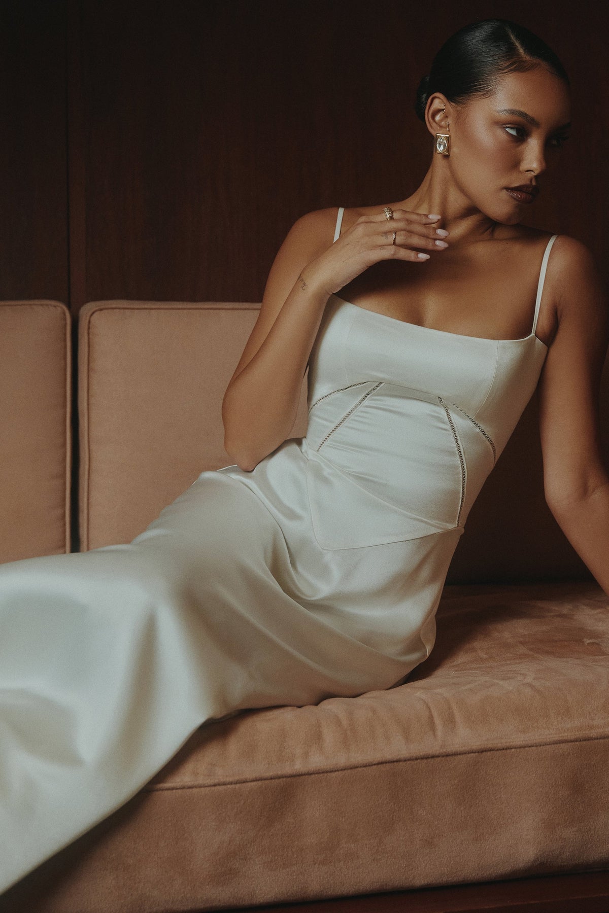 Satin Square Neck Cut Out Panel Spaghetti Strap Maxi Dress 2