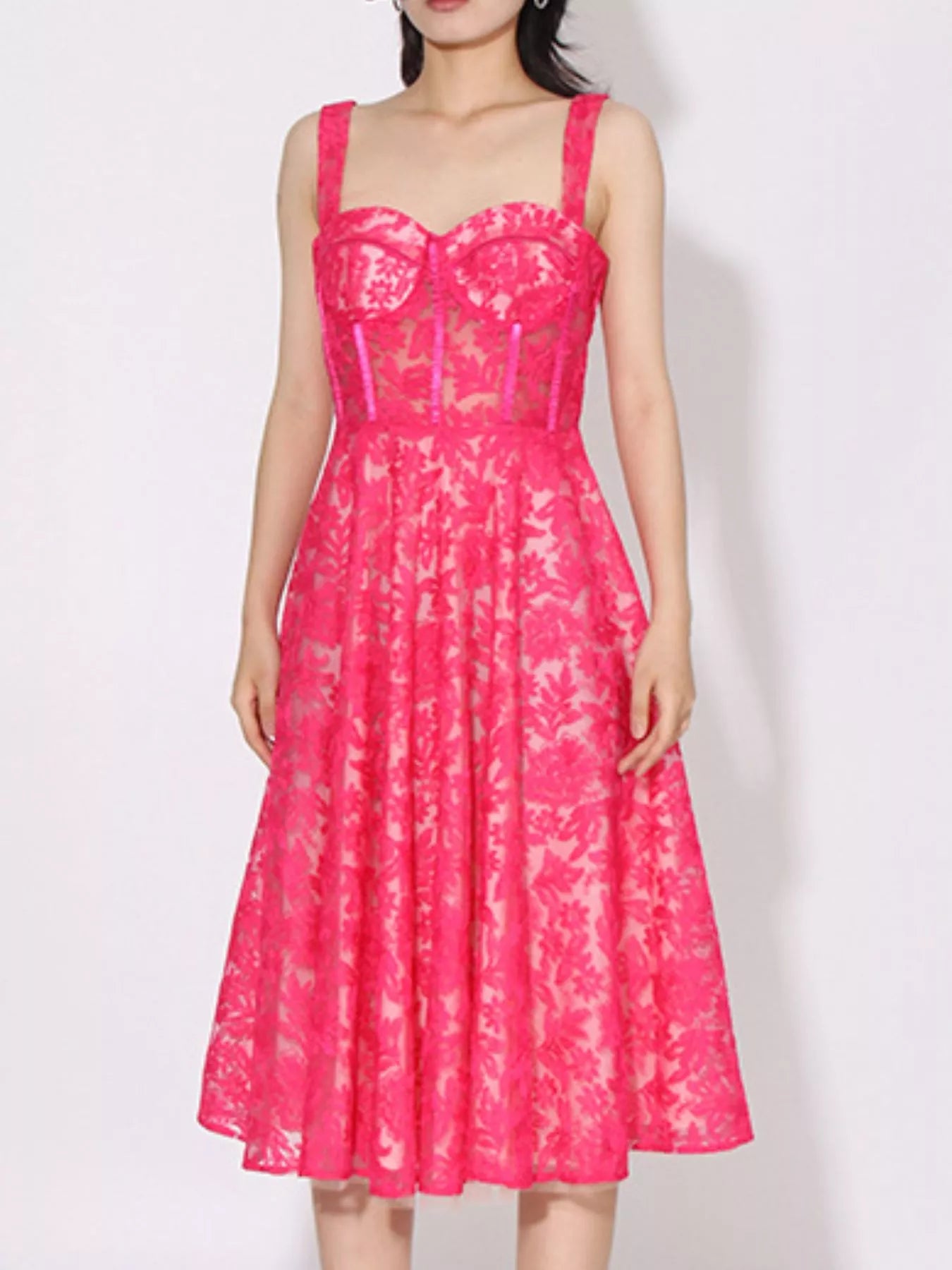 Rose Red Lace Sweetheart Neck Cami Dress – Romantic Sleeveless Mini Dress for Women Rose Red