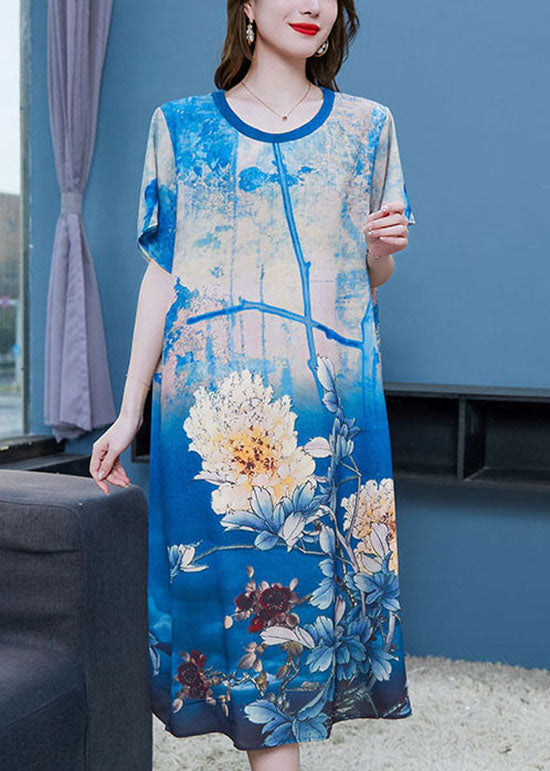 Floral Print Round Neck Short Sleeve Shift Midi Dress