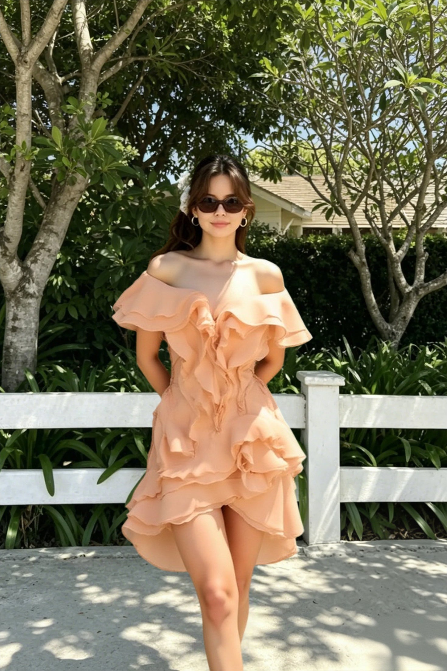 Patchwork Off-the-Shoulder Floral Dress