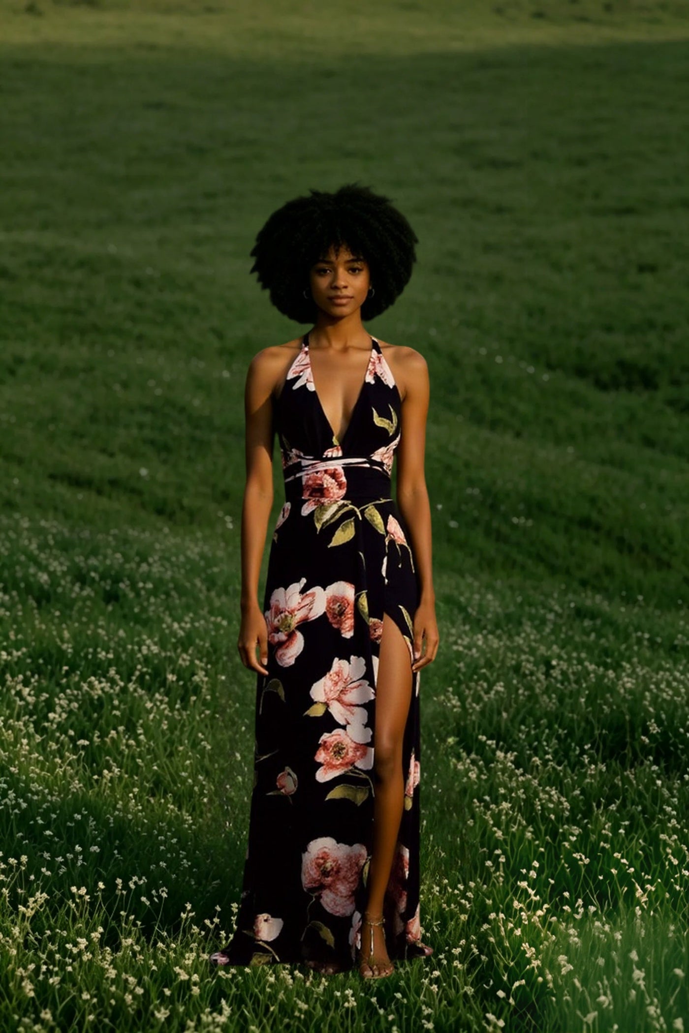 Summer Floral Pleated Backless Robe Evenning- Midi Dresses