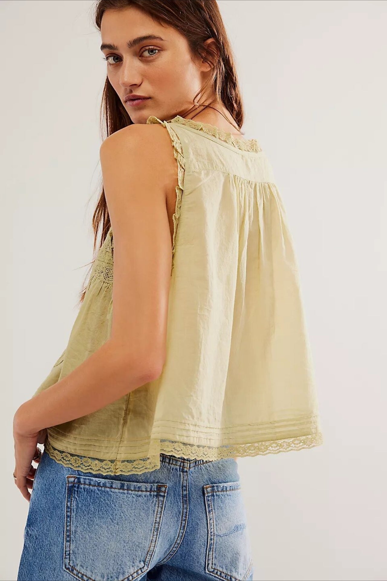Solid Lace Ruffled Slim Fit Cami Top
