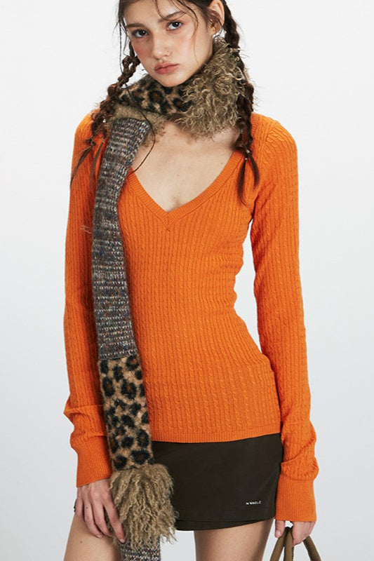 Deep V-Neck Solid Knit Top