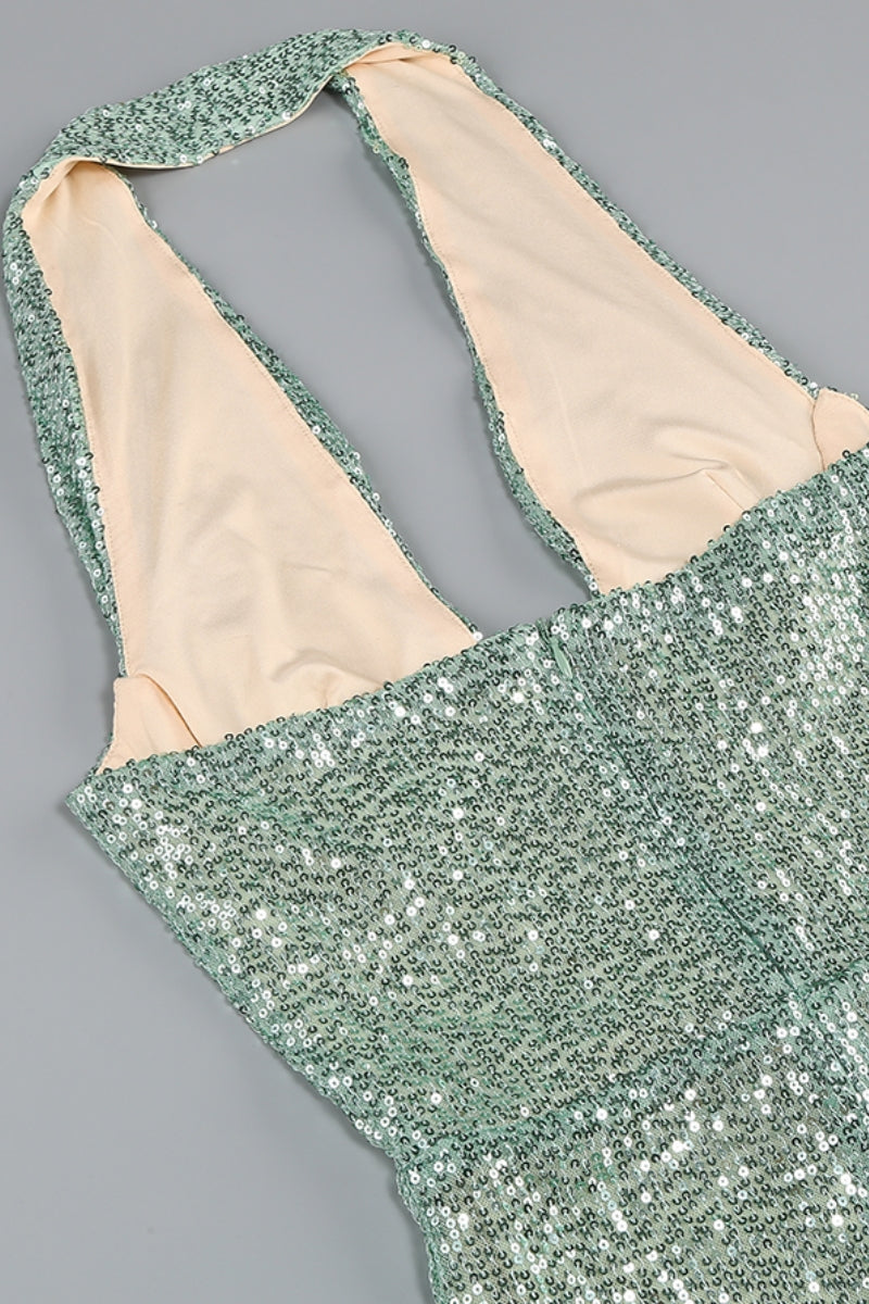 Elsinx Green Backless Sequin Maxi Dress - View 6