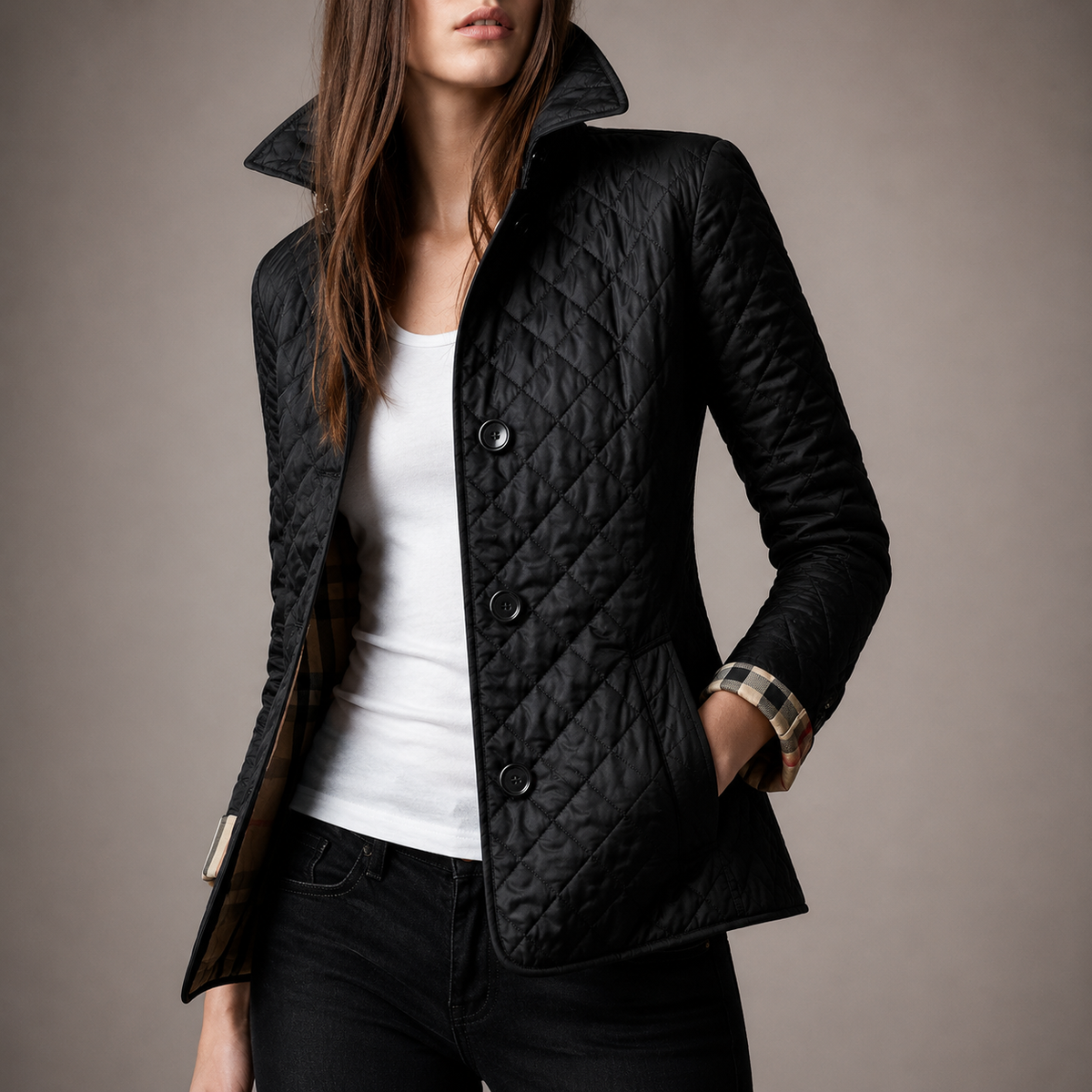 Quilted Stand Collar Button Front Jacket