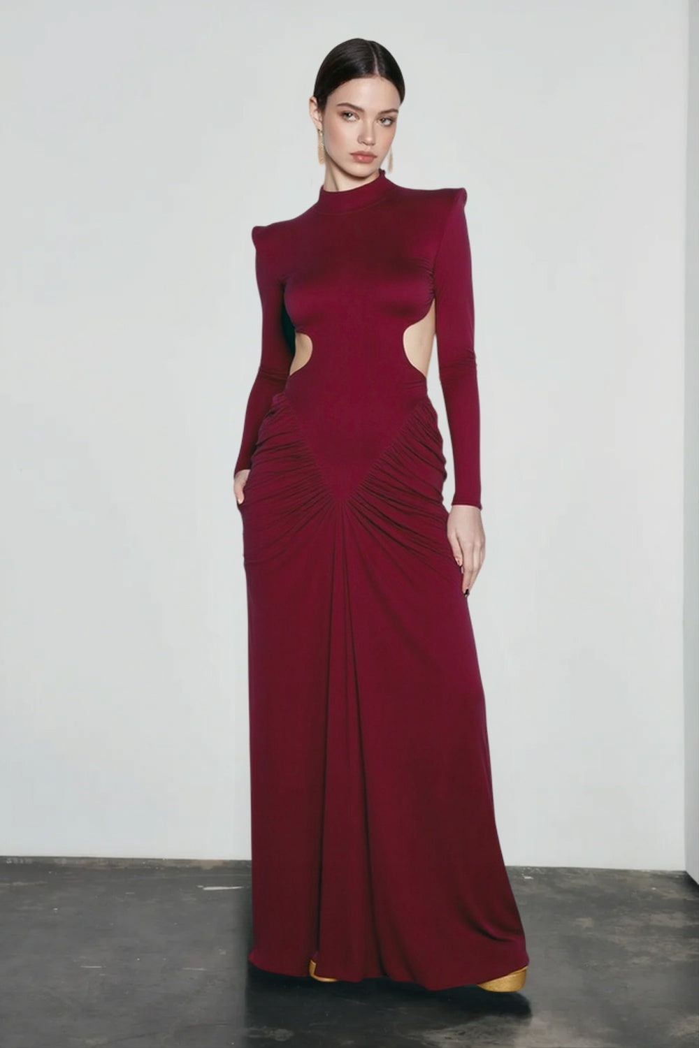 Backless High-Neck Ruched Dress