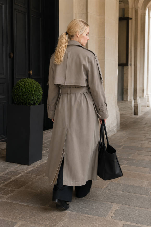 Extra Long Belted Waist Cotton Overcoat