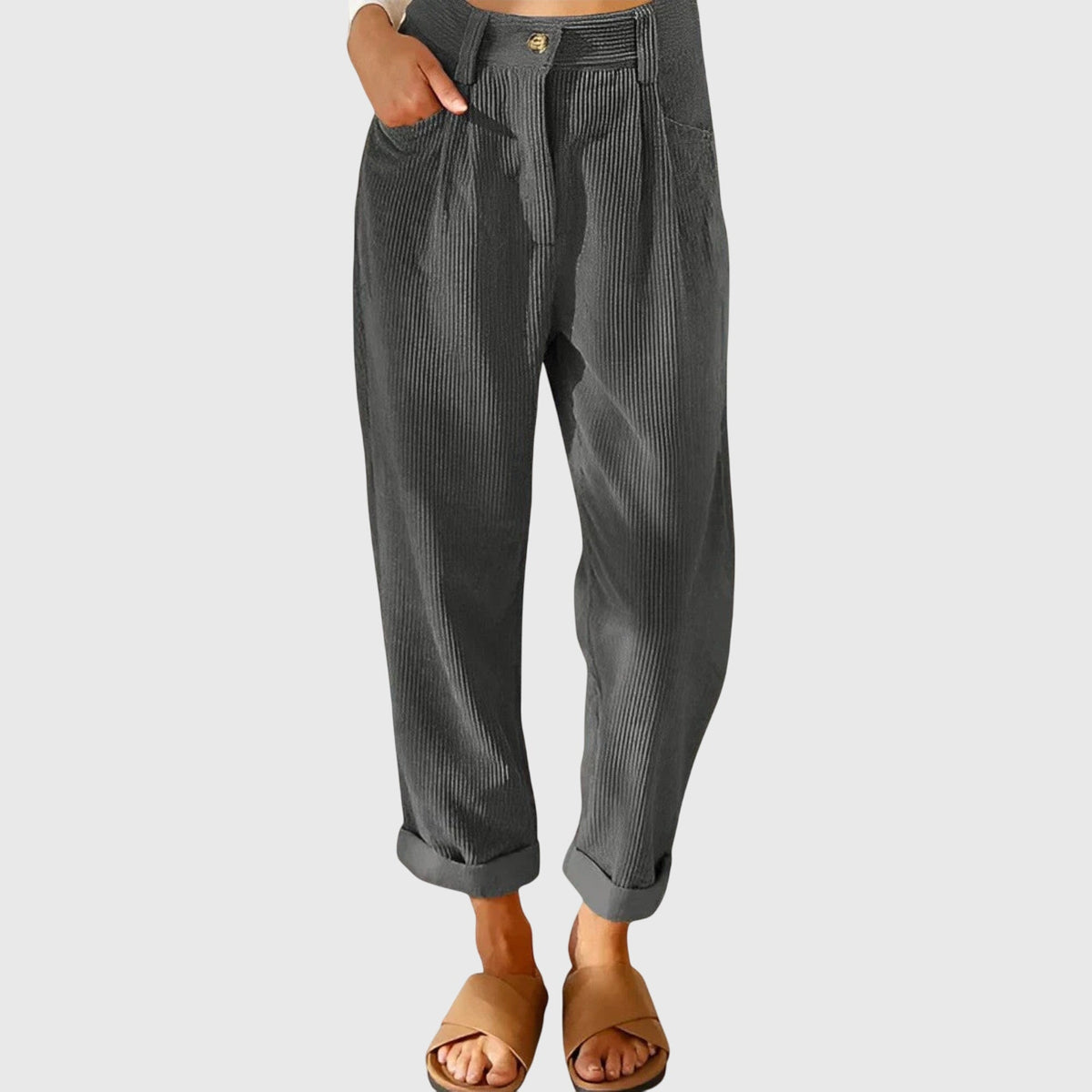 High Waist Pleated Corduroy Tapered Pants