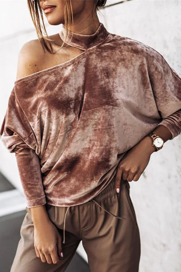 Cut Up Bat Sleeve Velvet Top