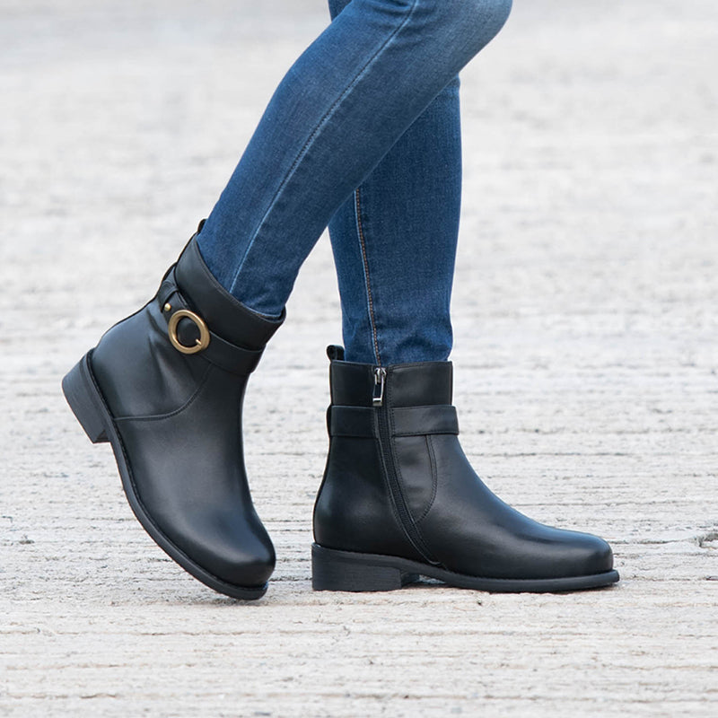 Designer Shoes Genuine Leather Round Toe Side Zip Low Heels Chic Mid-Calf Boots Black Leather Lining