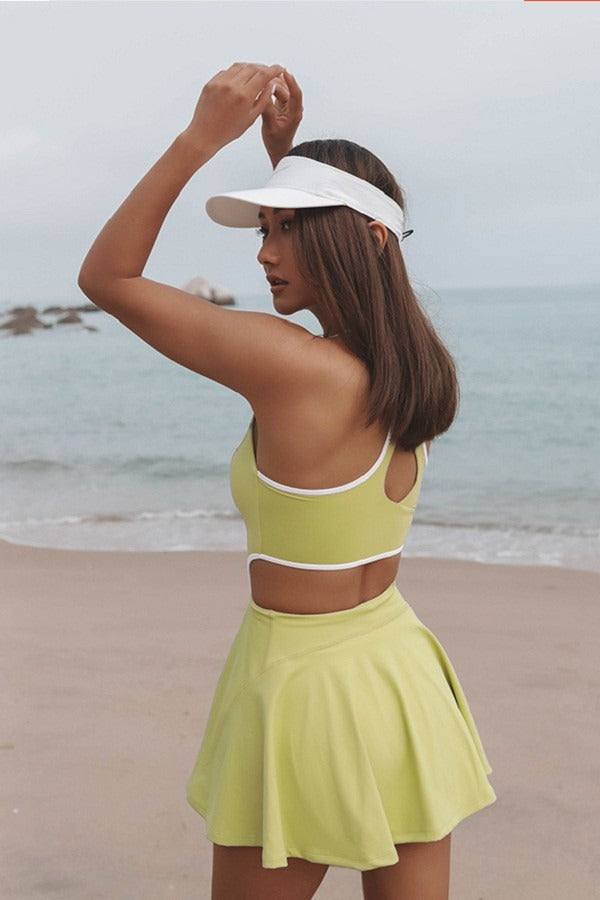Contrast Trim Scoop Neck Cut Out Waist Flared Mini Tennis Dress 2