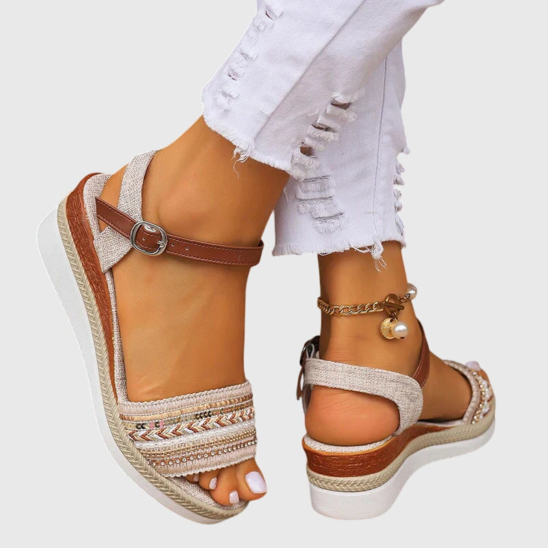 Open Toe Ankle Strap Espadrille Wedge Sandals