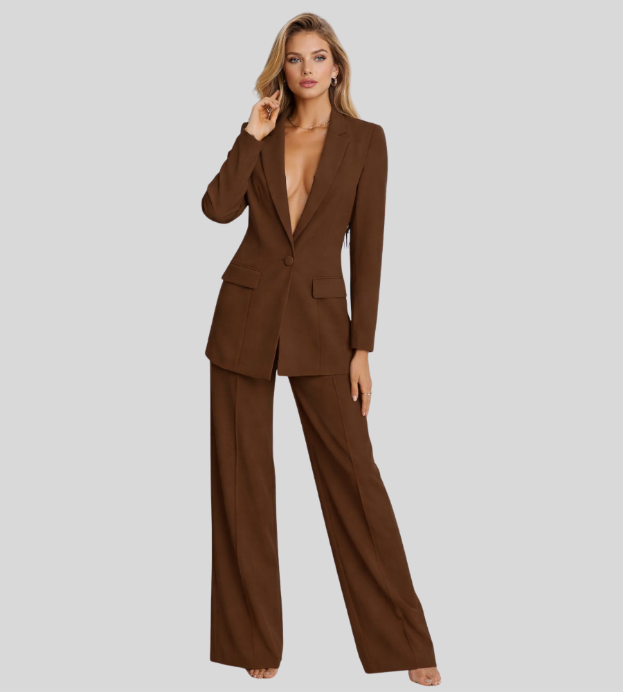 Women's Business Blazer & Wide Leg Pants Suit Set