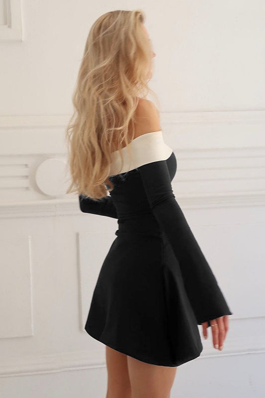 Off Shoulder Foldover Long Sleeve Bodycon Mini Dress