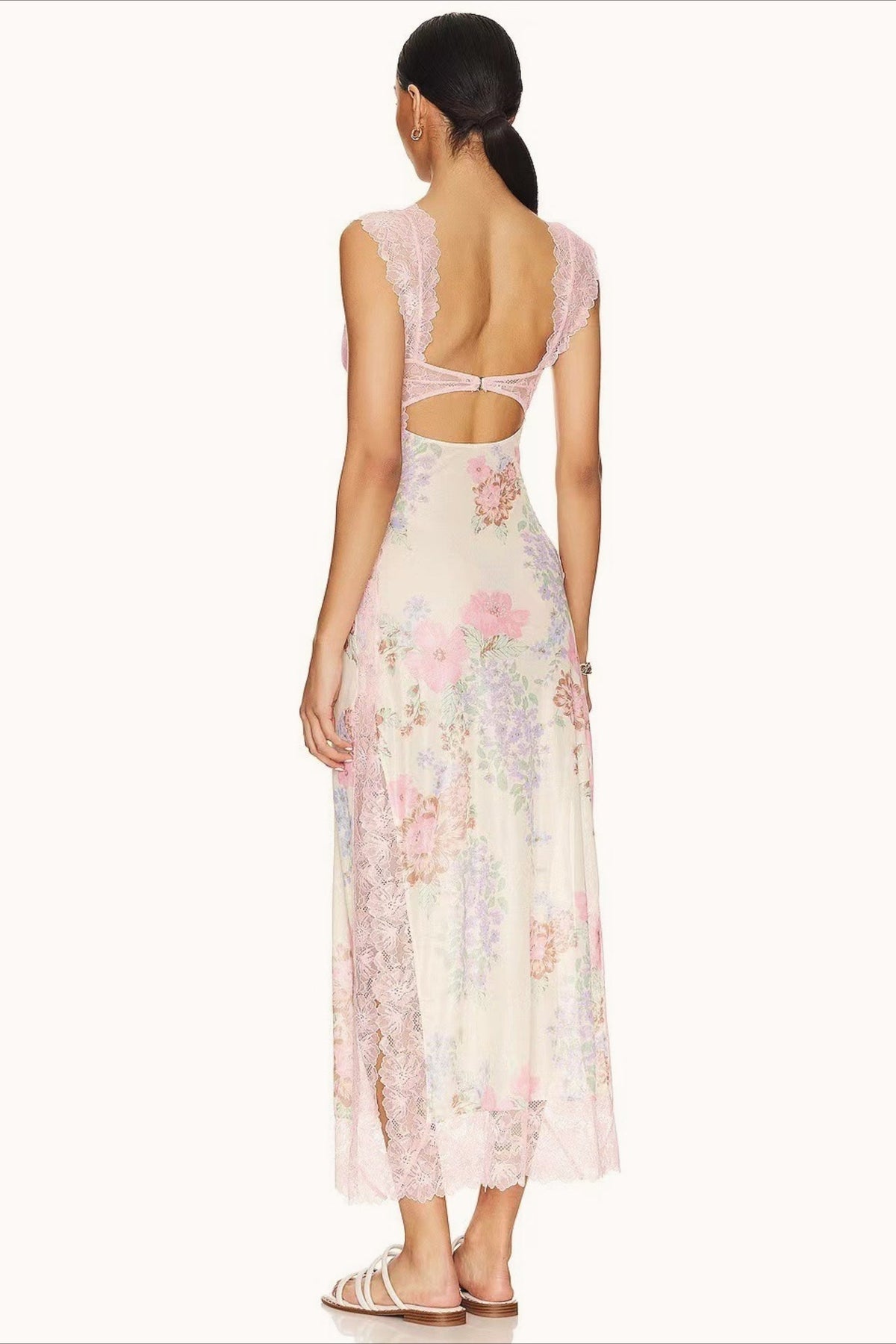 Lace Patchwork Strap Backless High Split Maxi Dress - View 10