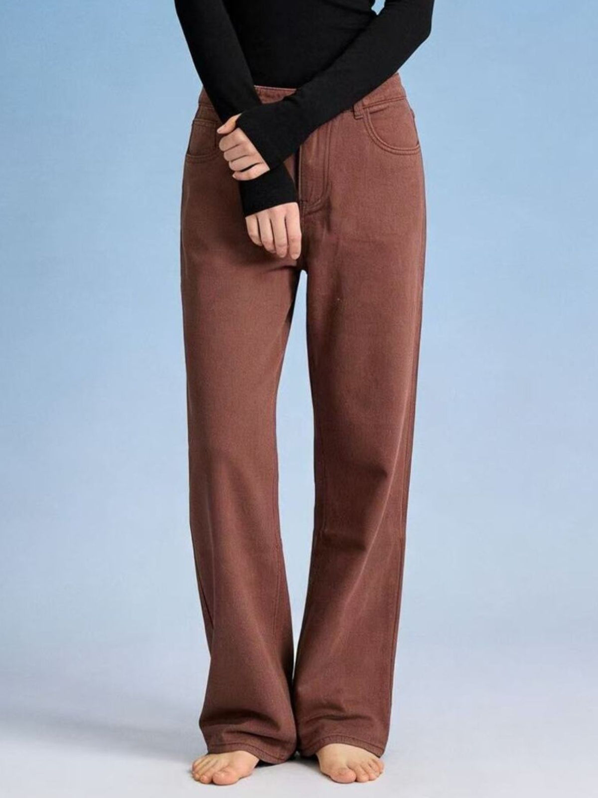 High Waist Five Pocket Full Length Wide Leg Jeans 11