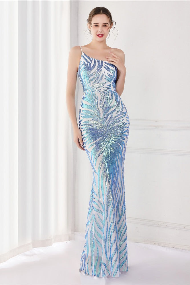 Sequin One Shoulder Mermaid Evening Gown