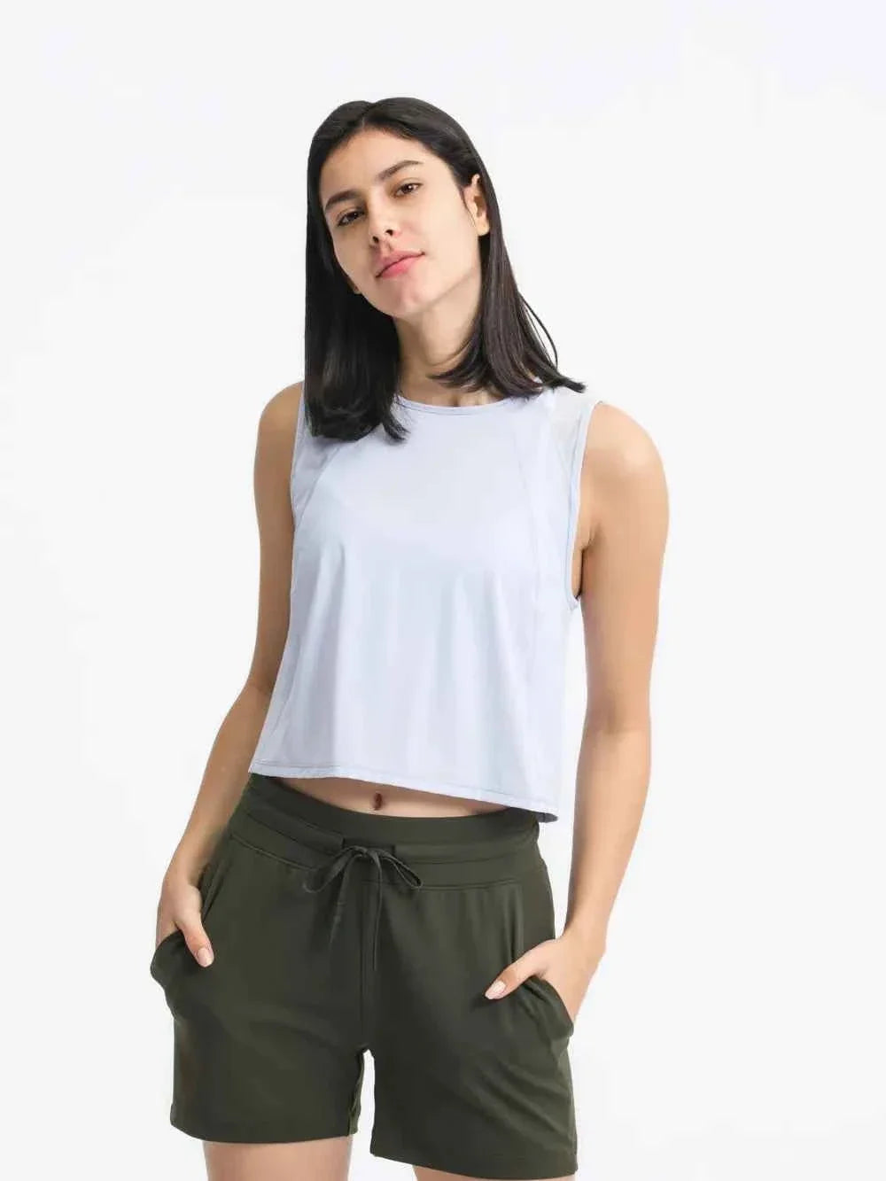 Round Neck Sleeveless Seam Detail Cropped Active Tank Top 35