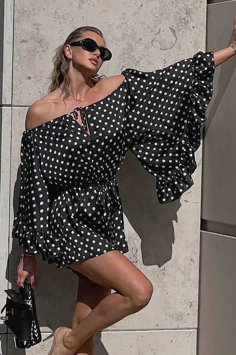 Polka Dot OffShoulder Ruffle Mini Dress