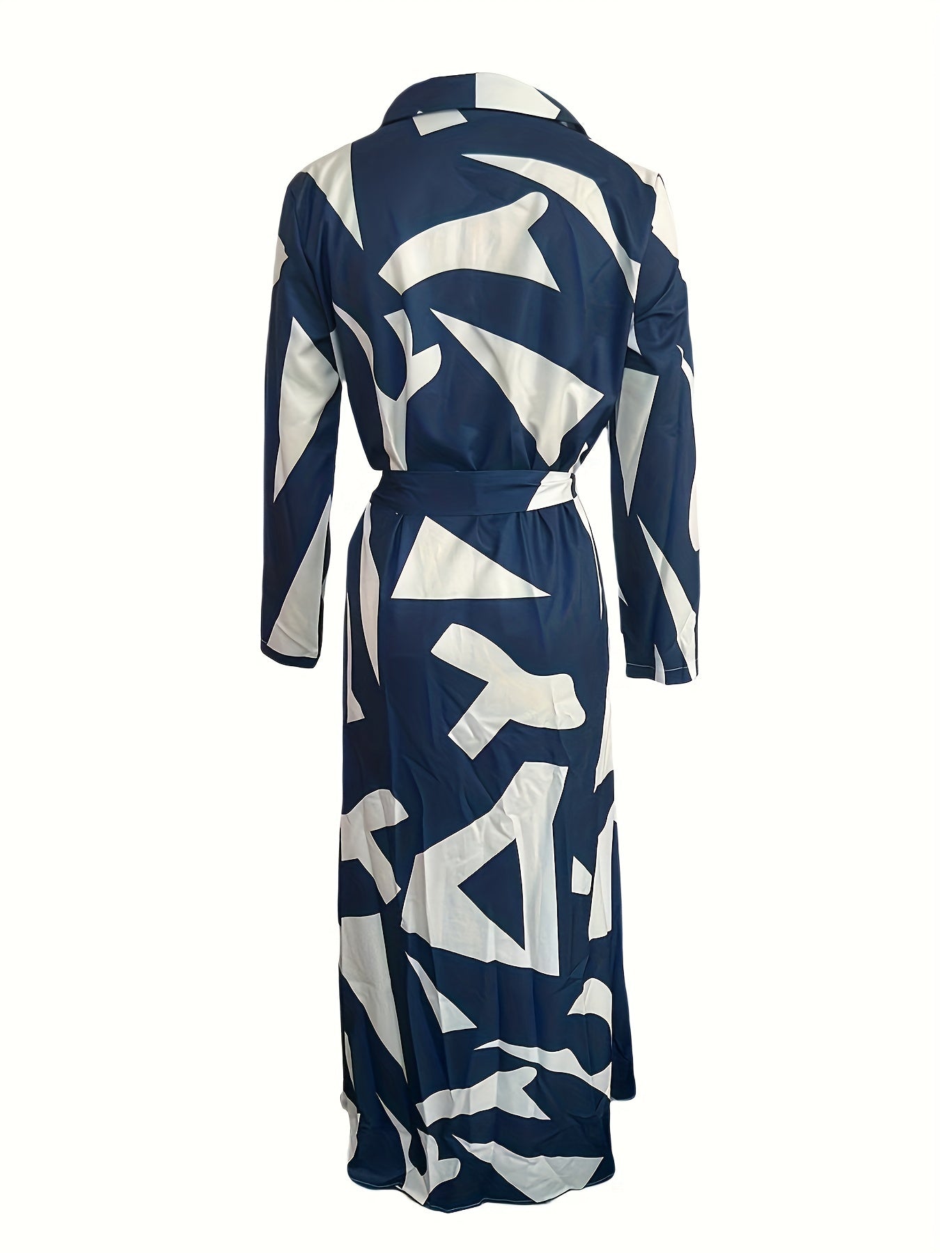 Button Down Tie Waist Long Sleeve Maxi Shirt Dress