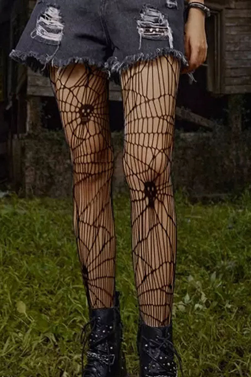 Halloween Skull Spider Fishnet Socks