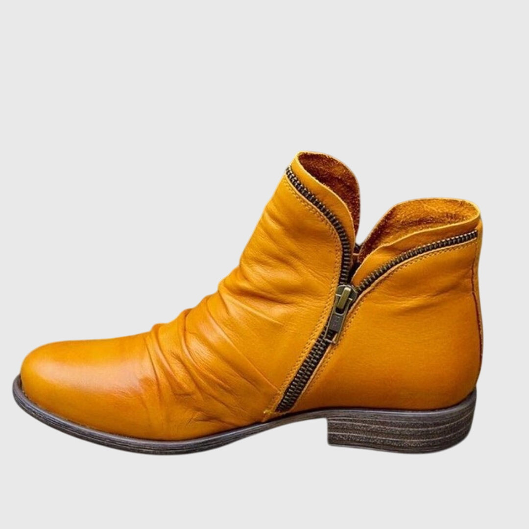 Ruched Side Zip Low Heel Ankle Boots