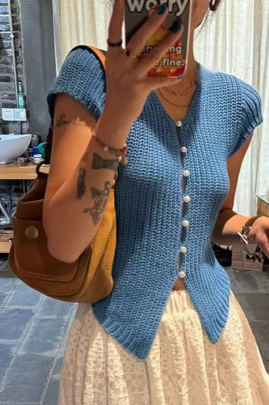 Knitted V-Neck Cropped Cardigan