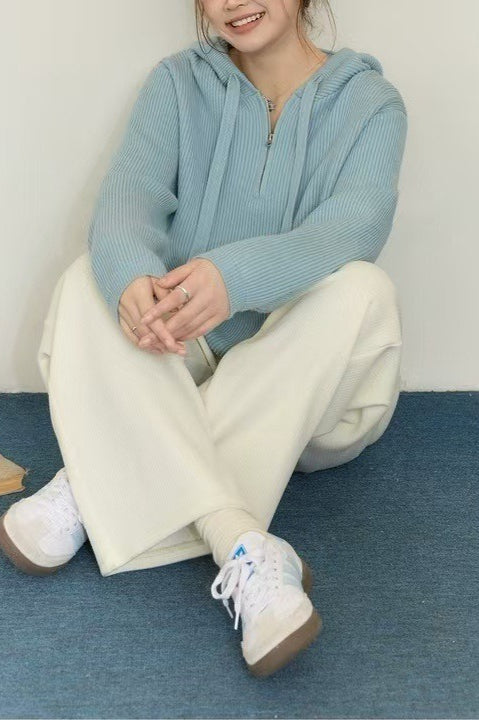 Drawstring Hooded Knit Sweater