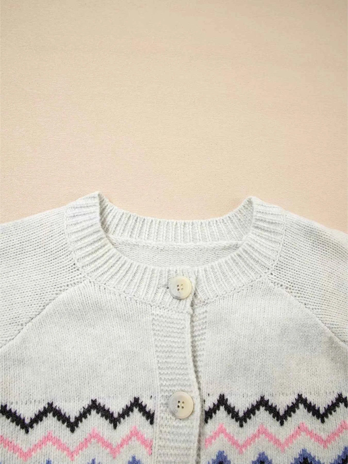 V-Neck Button Front Geometric Chevron Pattern Knit Cardigan 6