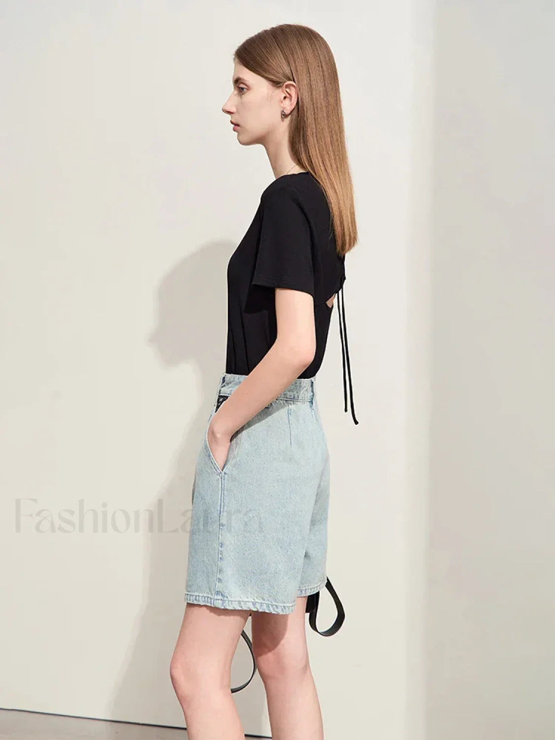 Back Drawstring Hollow T-Shirt