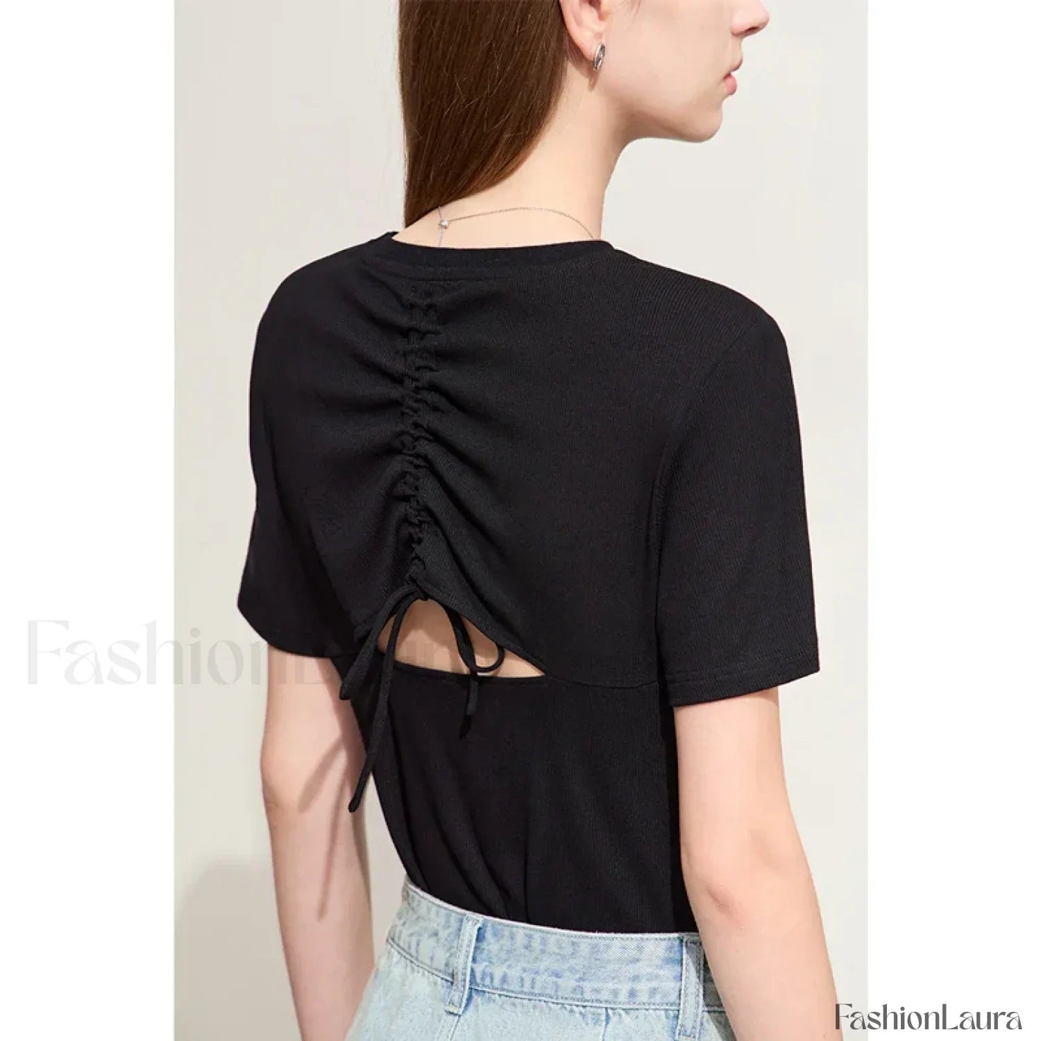 Back Drawstring Hollow T-Shirt