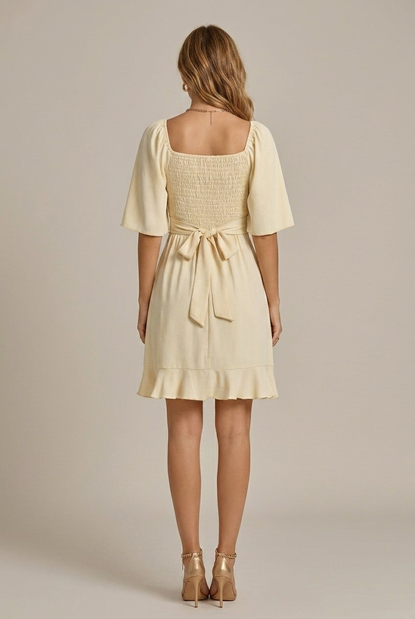 Sweetheart Neck Flutter Sleeve Ruffle Wrap Mini Dress 3