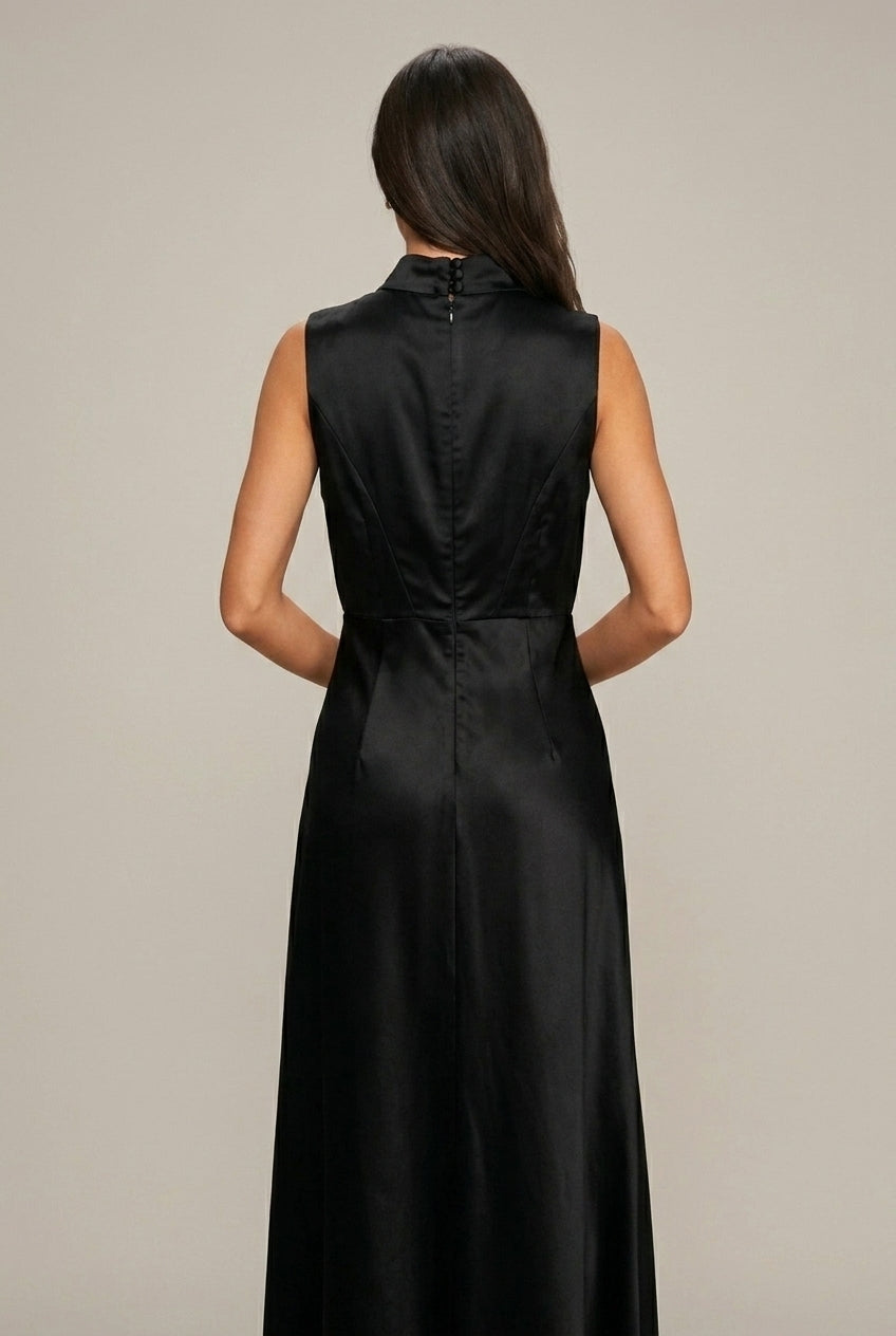 Satin High Neck Sleeveless High Split Maxi Dress 3