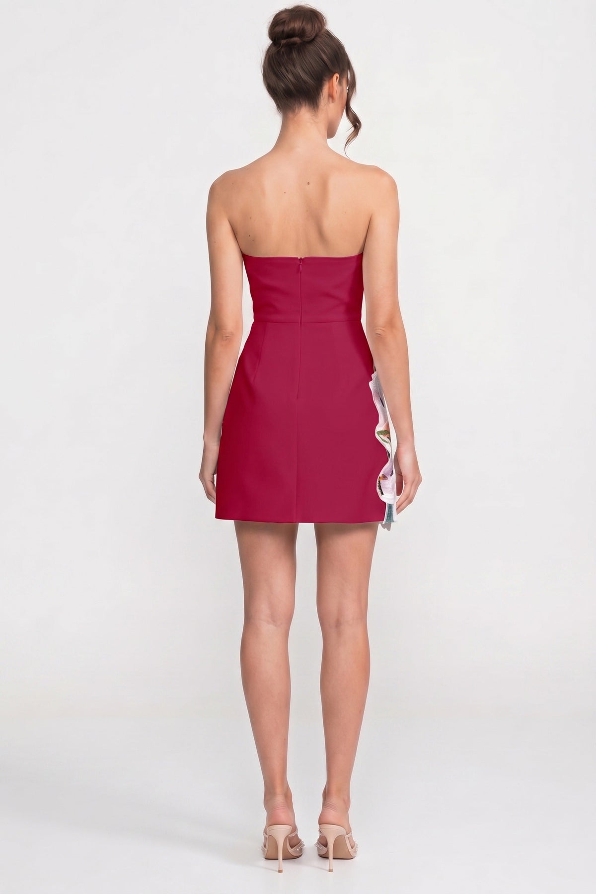 Strapless Lily Floral Print Cut Out Waist Mini Dress 6