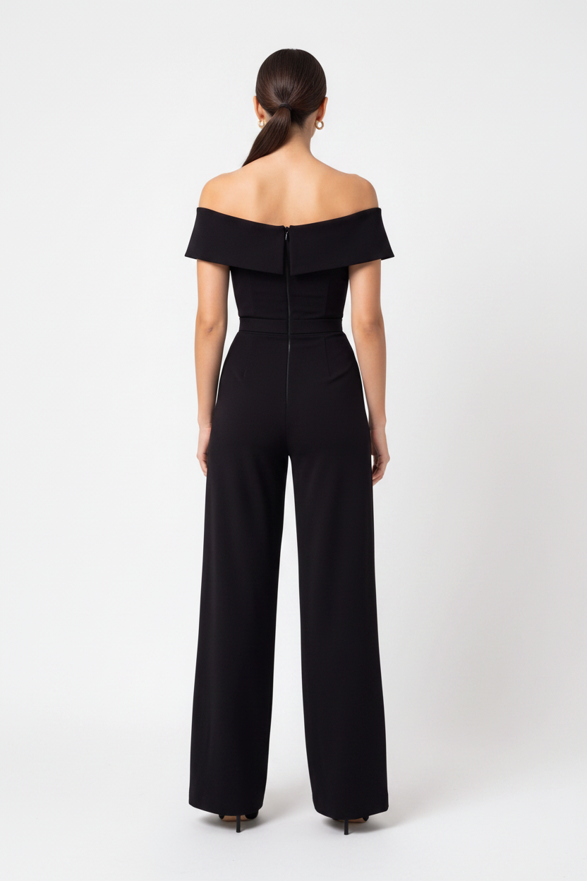 Off Shoulder Sweetheart Belted Wide Leg Jumpsuit