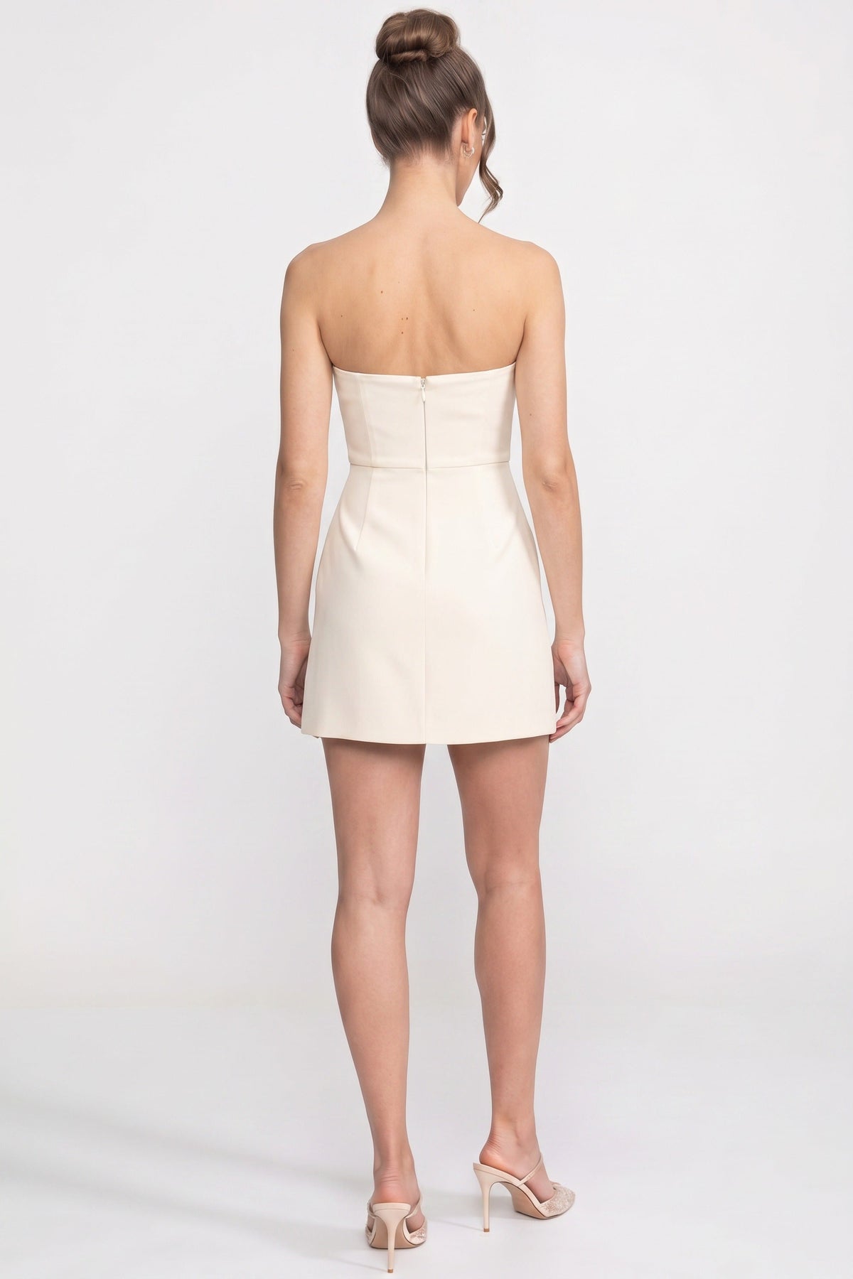 Strapless Floral Embroidered Straight Neck Fitted Mini Dress 7