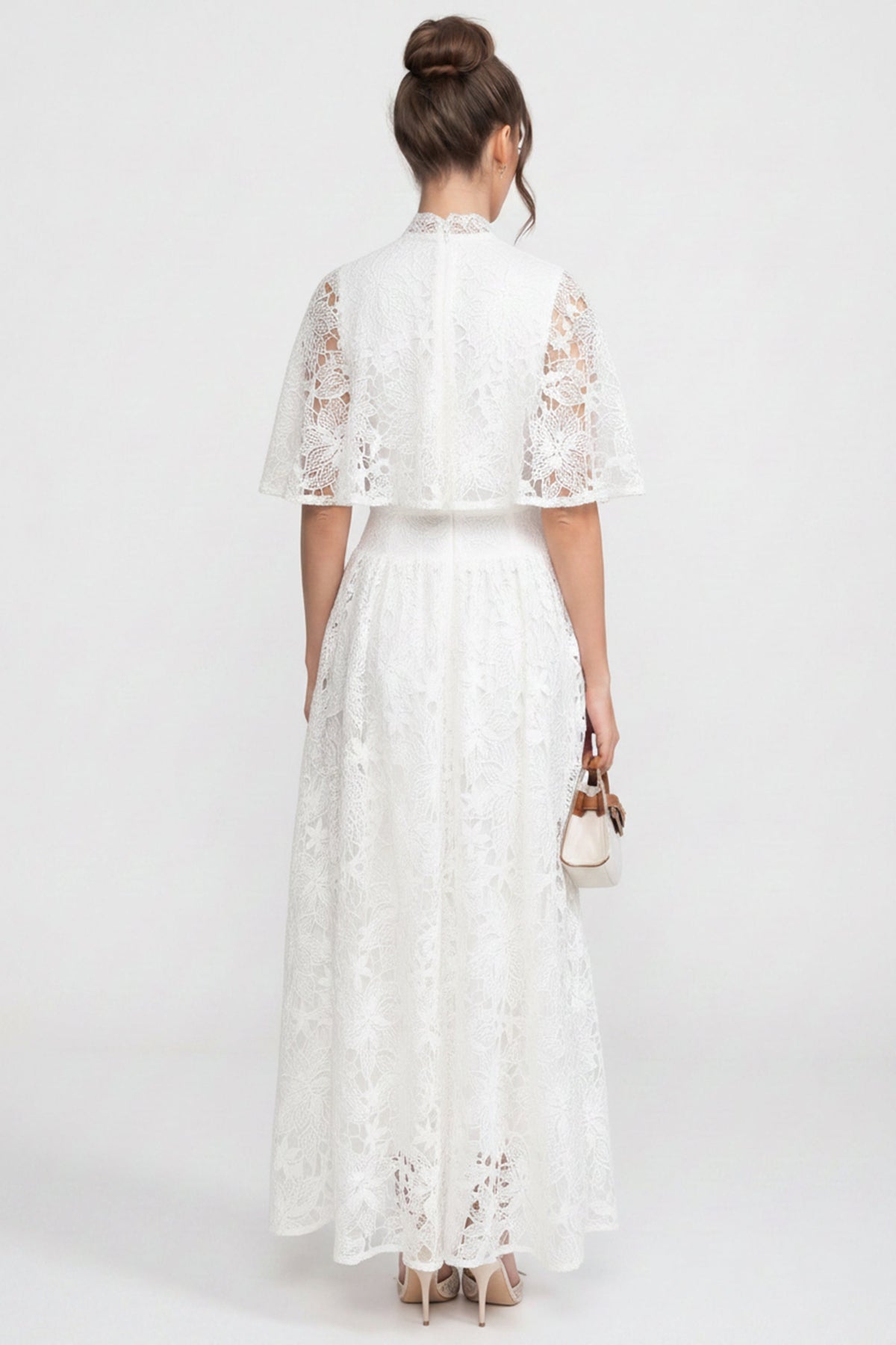 Bow Tie Neck Flutter Sleeve Floral Lace A-Line Midi Dress 5