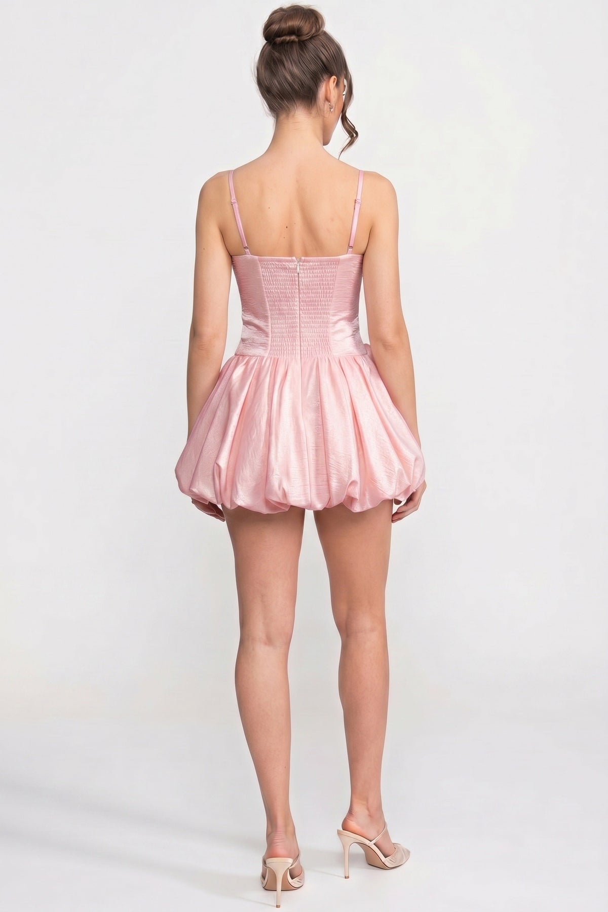 Spaghetti Strap V-Neck Corset Bodice Rosette Skirt Mini Dress 5