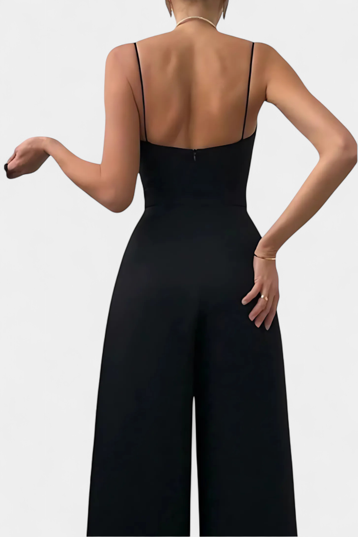Satin Sweetheart Spaghetti Strap Wide Leg Jumpsuit