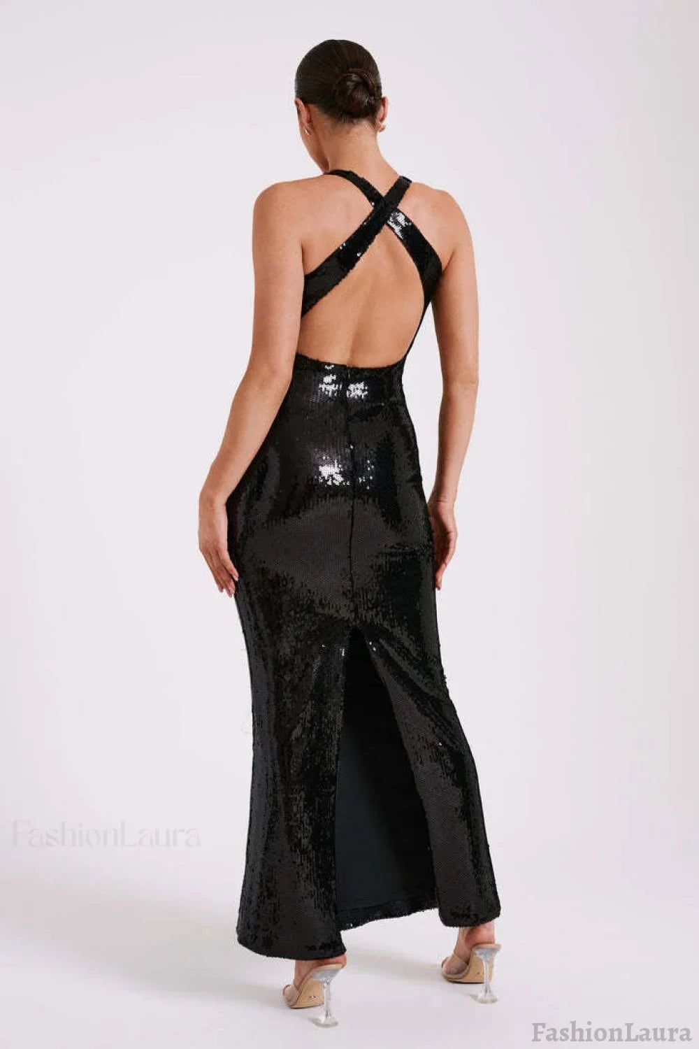 Backless Floral Sequin Maxi Dress